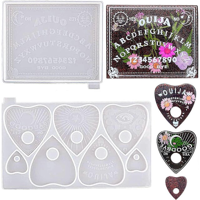 Moldes de resina para tableros de ouija y planchettes, 2 piezas de moldes de silicona de resina epoxi gótica para juegos de tableros de ouija, colgantes, manualidades de resina