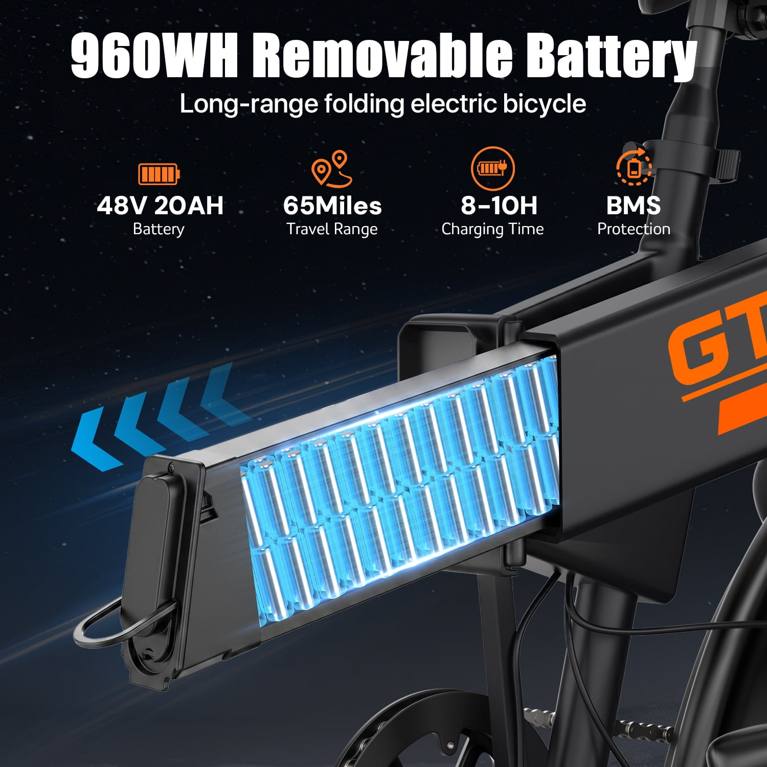 ASKGO 750W Rated Folding Electric Bike-GT30, 48V 20Ah Battery 28MPH 65Miles Range 20" Fat Tire E-Bike with Rear Rack for Adults,7 Speeds,UL2849