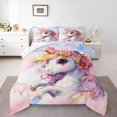 thumbnail image 2 of Unicorn Bedroom Bedding Set Rainbow Unicorn Comforter Set Full Unicorn Bedroom Decor, Cute Reversible Stars Quilt Comforter Teens Cartoon Unicorn Duvet, 2 of 7