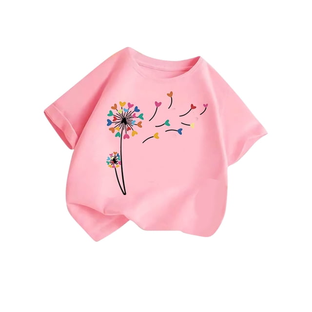 Posijego T-Shirt de la Saint-Valentin Filles Garçons Cœur Imprimé Manches Courtes T-Shirts Enfants Col Rond Décontracté Été