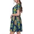 thumbnail image 2 of Easygdp Colorful Pineapples para Vestido Transpirable de Mujer, Vestido Suelto de Manga Corta con Pliegues y Bolsillos para el Verano, 2 of 6