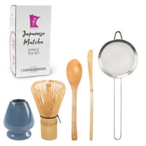BambooMN Brand - Matcha Tea Whisk Set - 5-Pieces - Deep Blue