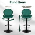 thumbnail image 4 of Modern Bar Stools Set of 3, Velvet Height Adjustable Swivel Barstools, Armless Kitchen Island Counter Chairs with Back & Footrest, Green, 4 of 7