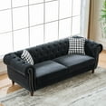 thumbnail image 3 of Newest 87"‌velvet upholstery fabric Sofa with Roll Armrest & Nailhead,Upholstered Mid Century Modern Couch,3 Seater Couch for Living Room, Office, Apartment, Black, 3 of 9