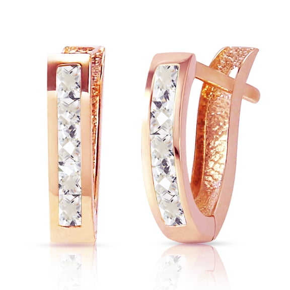 Galaxy Gold 14K Rose Gold 1.2 Carat Natural White Topaz Huggie Earrings - April Birthstone - Courage & Clarity - Fine Jewelry for Women