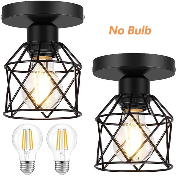 Industrial Modern Semi-Flush Mount Ceiling Light 2PCS, E26 Bulb Base (Bulb Not Included)