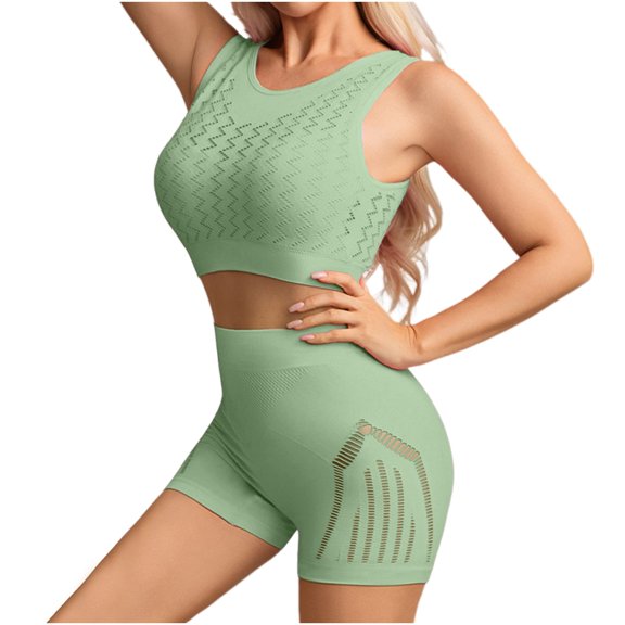 AUNVITO Women's Solid Color Yoga Sports Bra and Shorts Set Sleeveless Racerback Seamless Support for Athletic Fitness Outdoor Running