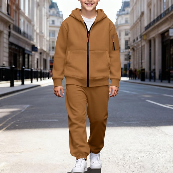 Mifsaly Boys Girls Sweatsuit 2 Piece Teen Casual Tracksuit Set Kids Full Zip Hooded Jacket Teen Hoodie Tween Baggy Straight Leg Athletic Joggers with Pockets Running Unisex Preppy Matching Outfits