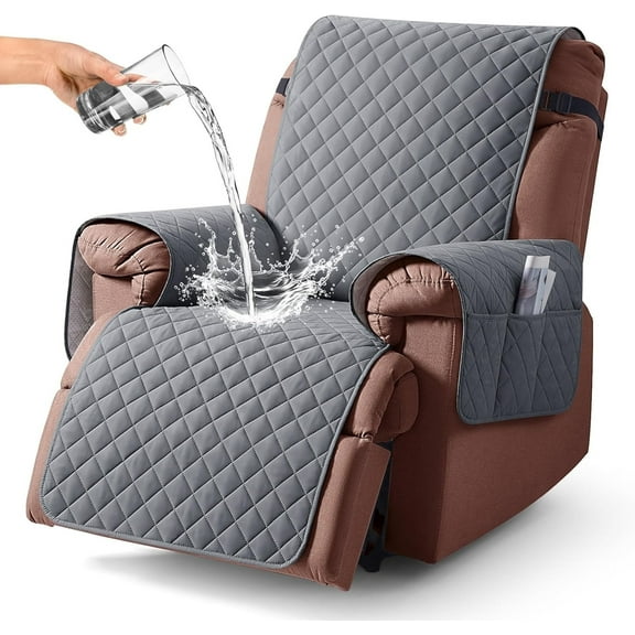 Recliner Chair Cover Sofa Slipcover, Waterproof Couch Cover Recliner Furniture Protector with Elastic Straps, Pockets Non-Slip Washable Dog Chair Cover for Pets Cats(23.6", Dark Grey)