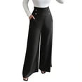 thumbnail image 2 of Cagogo Women's High Waisted Wide Leg Trousers with Pockets Button Elegant Long Palazzo Pants for Party Work Office Casual Beach Wear, Black L, 2 of 6