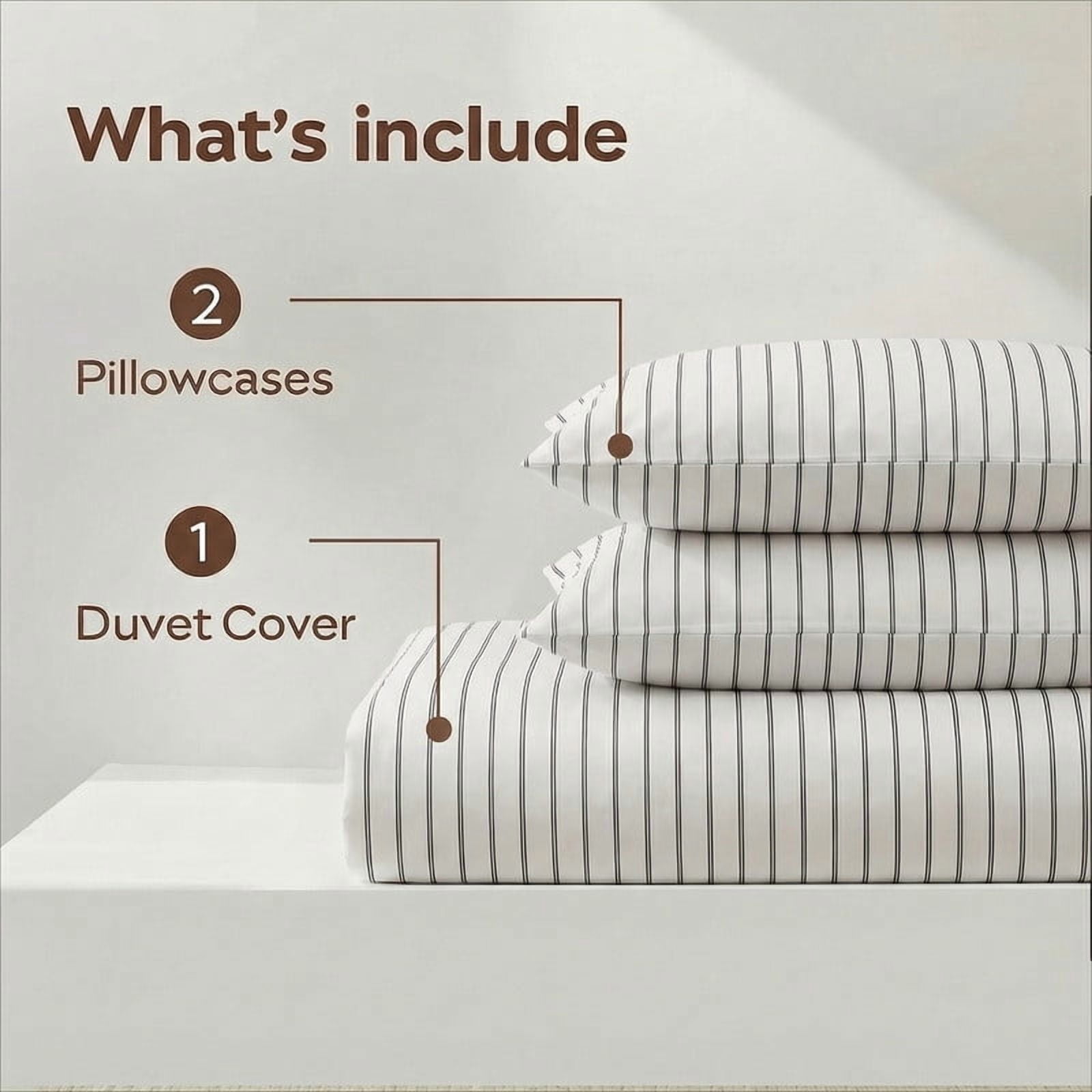King Size Duvet Cover Set 100% Cotton Sateen 300TC- Black & White Striped Bedding Set, Luxury Silky Soft Striped Duvet Cover 3 Pcs, Hotel Style Room Decor,Zipper & Corner Ties