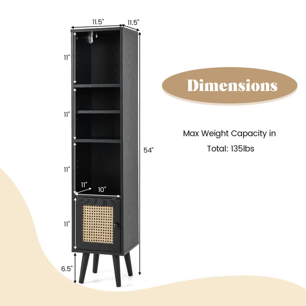Finihen Storage Cabinet, 4 Tiers Rattan Storage Cabinet with Slim Design, for Living Room, Bedroom, Entryway, Black