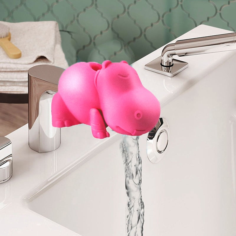 Children's Bathtub Spout Cover Safety Silicone Faucet Protector for Baby Kid - Pink Hippo