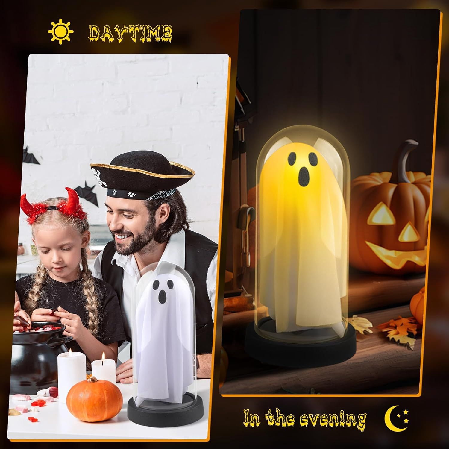 Battery Operated Light Up Ghost Statue for Halloween Tabletop and Shelf Decor