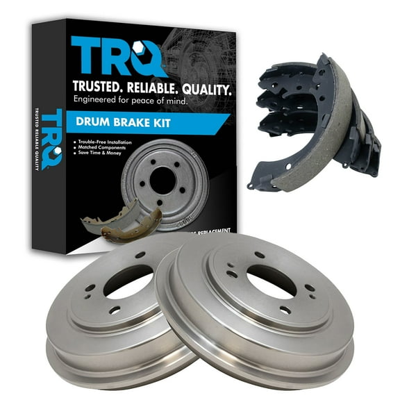 TRQ Rear Brake Shoes & 2 Drums Set Kit Fits Select 4 Stud Wheels Fits Select 01-05 Honda Civic