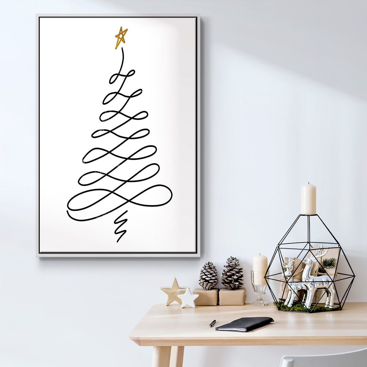 Christmas Tree III - Framed Gallery Wrapped Holiday Canvas - 27 x 41 - White Frame