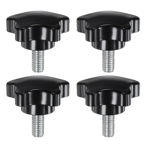 Uxcell 4 Pieces Star Clamping Knobs M8 x 16mm Metric Thread 39mm Large 5-Star Head Thumb Screws Hand Handle Black