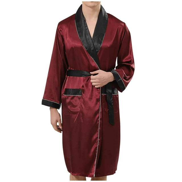 Batas de hombre Ropa de dormir Sólido Casual Mangas largas con cordones Colorblock Home Pocket Long Pijama Robe Shorts Odeerbi ODB-2