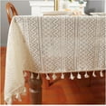 thumbnail image 1 of Textured Table Cloth for Rectangle Table,  Farmhouse Tablecloth with Tassel Beige Lace Vintage Diamond Kitchen Tablecloths for Rectangle Tables or Party Banquet Dining Wedding Decorations, 1 of 7