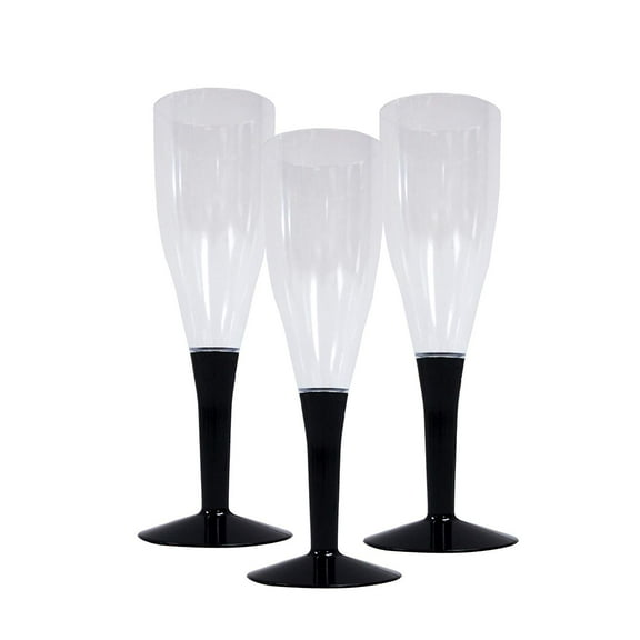 Black Stem Champ Flutes Clear 10 Pc - Party Supplies - 10 Pieces