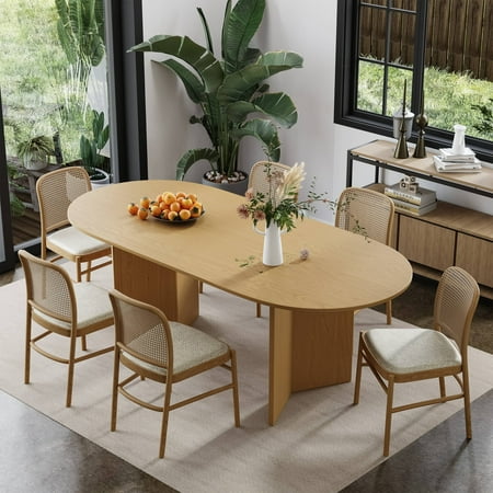 Dovelina 67 x33.5 Mid-Century Oval Dining Table Rustic Wood Kitchen Table for 6 People Natural Wood