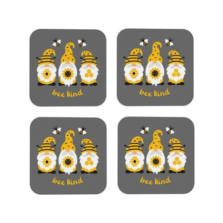 

Leather Coasters Set of 4 - Bee Kind Lightweight Non-Slip Drink Coasters for Desk Anti-Scalding Desk Cup Coasters for Office Table Decor Square