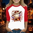 thumbnail image 2 of Otqutp Girls Pumpkin Shirt 3/4 Length Sleeve T-Shirts Halloween Shirts for Kids Flower Ghosts Prints Spooky Horror Party Parade Tops, 2 of 5