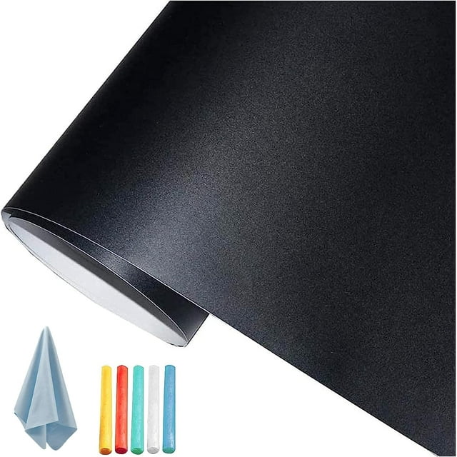Pegar y pegar papel pintado de pizarra: Papel de contacto de 17,7 x 78,7 pulgadas, pegatinas de pizarra para aula, pintura de tiza, papel de pared autoadhesivo con 5 tizas de colores