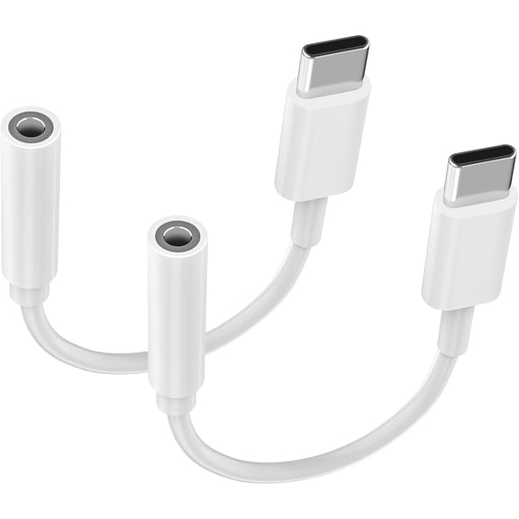 USB C to 3.5 mm Headphone Jack Adapter, 2 Pack Earphone Audio Jack Aux Dongle Cable for iPhone 17, Air, 16/15 Pro Max, Galaxy S25 S24 Ultra Note, iPad Pro mini, MacBook