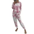 thumbnail image 2 of Pyjama Teinture sur Nœuds pour Femmes Ensemble Deux Pièces Col Rond Manches Longues, 2 of 5