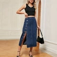 thumbnail image 6 of Dycnvjo Women'S Casual High Waist Denim Mid Skirt Slit Button Up Jean Skirts with Pockets Dark Blue XXL, 6 of 7