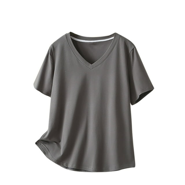 Timegard Plus Size Tops for Women V-Neck Short Sleeve Comfy Tshirts Summer Casual Loose Tops Basic Tee