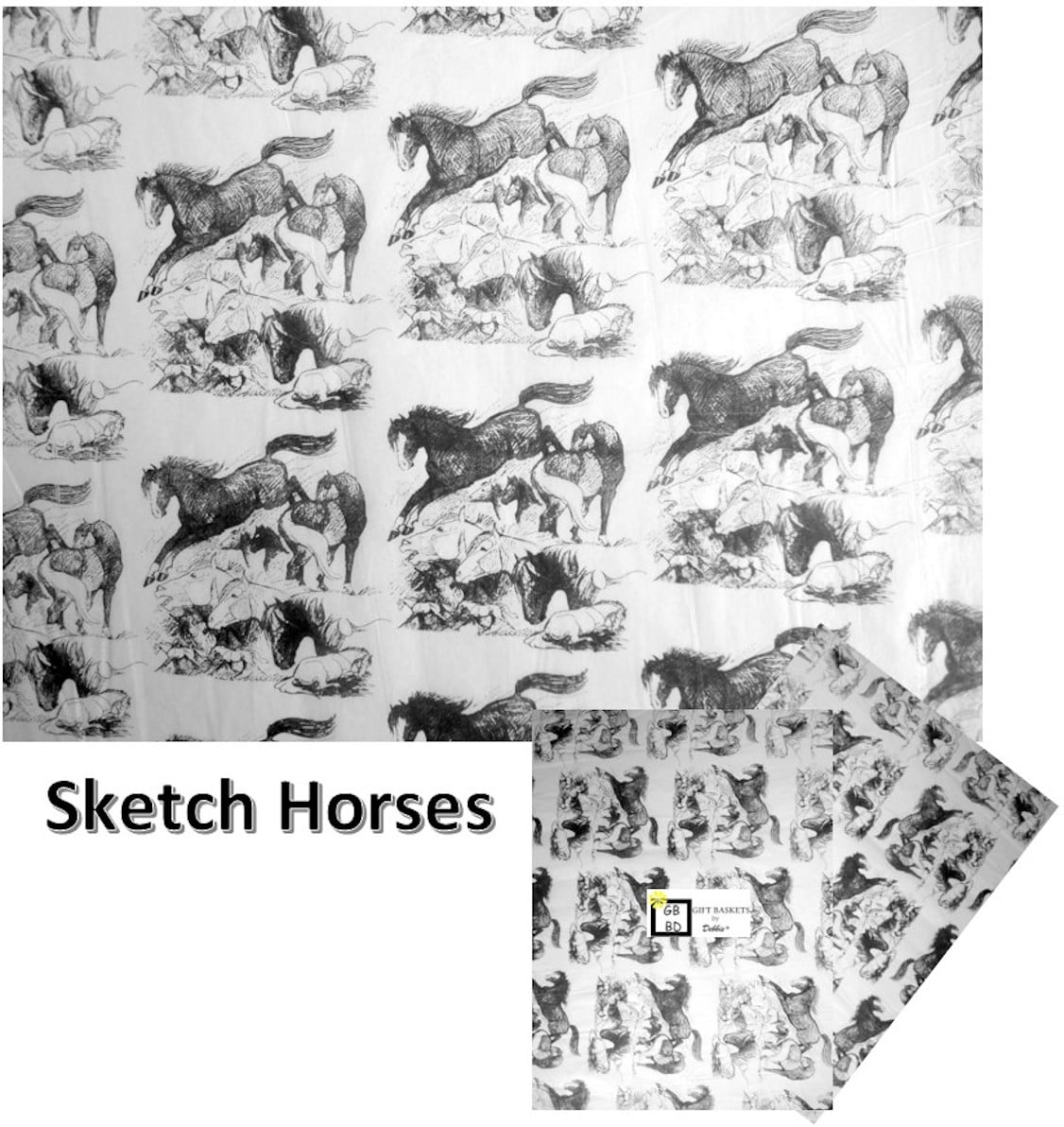 Horse Sketchbook Equestrian Horse Gift Wrap Printed Tissue Paper Black and White 24 Sheets