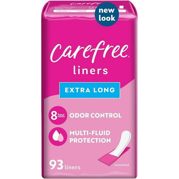 Carefree Panty Liners, Extra Long Liners, Wrapped, Unscented, 93ct (Packaging May Vary)