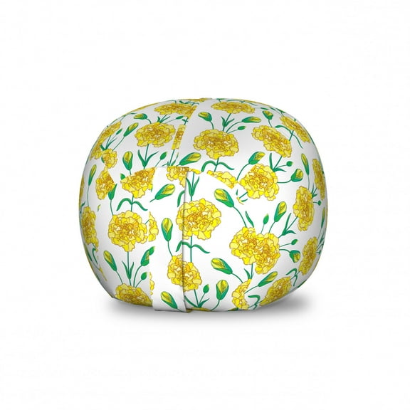 Clove Storage Toy Bag Chair, Doodle of Carnation Flowers and Buds in Yellow Tones with Leaves, Stuffed Animal Organizer Washable Bag, Small Size, Yellow Jade Green White, by Ambesonne