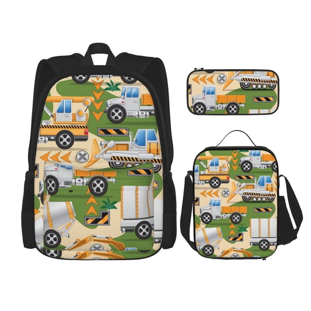 Balery Construction Machinery1 Mochila escolar 3 en 1 para niños: mochila resistente con lonchera térmica y estuche para lápices. Mochila escolar para niños y niñas.