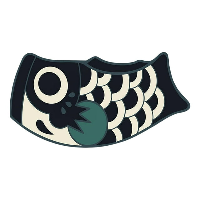 Felpudo japonés Koi para exteriores, felpudo de pescado, cómodo, decorativo, antideslizante, alfombra de baño de pescado, alfombra de bienvenida para negro 45cmx80cm