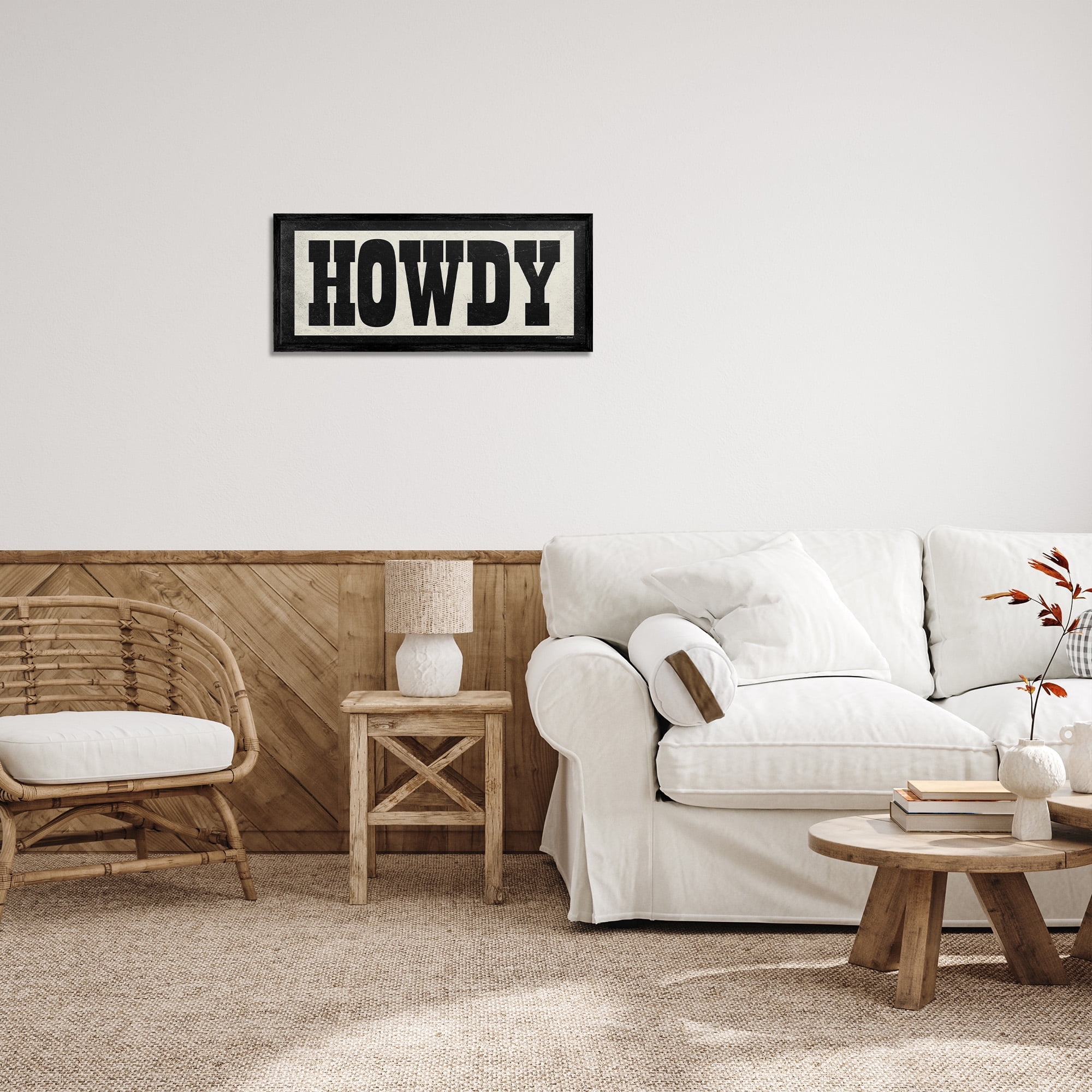 Stupell Industries Vintage Howdy Sign Typography Painting Black Framed Art Print Wall Art, 24 x 10