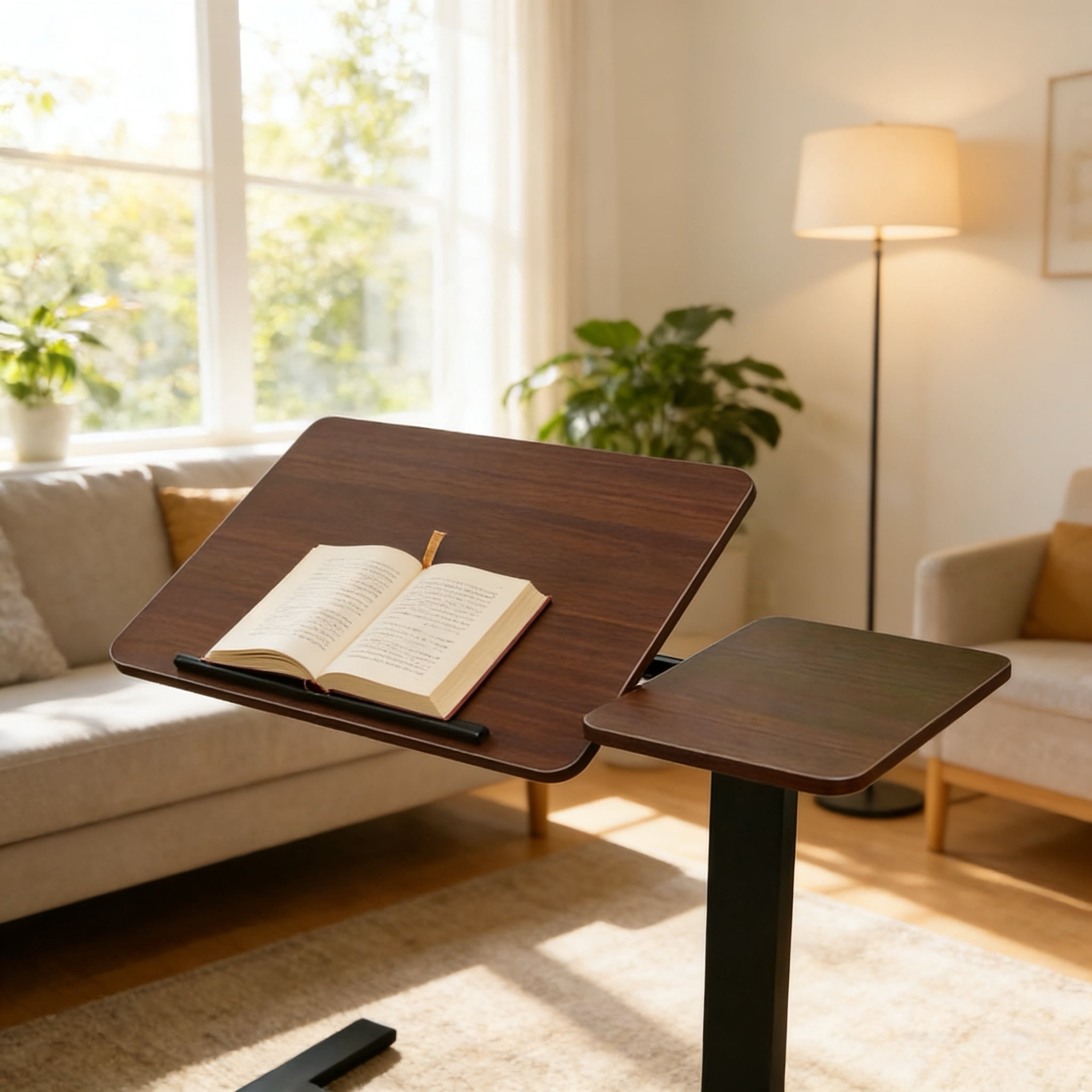 Mobile Adiustable Standing Desk, Walnut