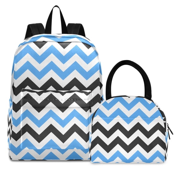 ALAZA Backpack Set Blue Black Lines Elementary School Bags Student BookBag with Lunch Bag