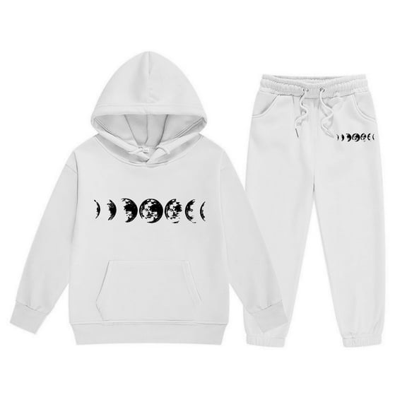 Zylarhe Girls Boys Sweatshirt Girls Outfits & Set Reindeer Hoodie Set for Children - Cozy Two Piece Long Sleeve Hoodie and Sweatpants for Girls White 10-11 Years