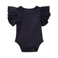 thumbnail image 1 of Newborn Baby Girl Ruffle Short Sleeve Romper Bodysuit Basic Solid Color T-Shirt Tops Summer Clothes Navy Blue 6-12 Months, 1 of 7