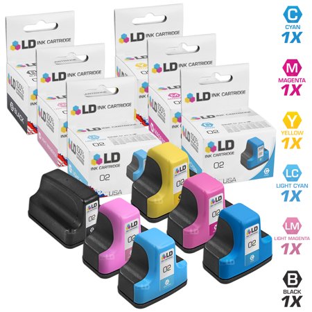 LD Remanufactured Replacements for 02 Cartridges: 1 Black  1 Cyan  1 Magenta  1 Yellow  1 Light Cyan  1 Light Magenta 6-Pack for PhotoSmart 3210  8250  C5100  C5150  C7180  C7200  C7250  C7280