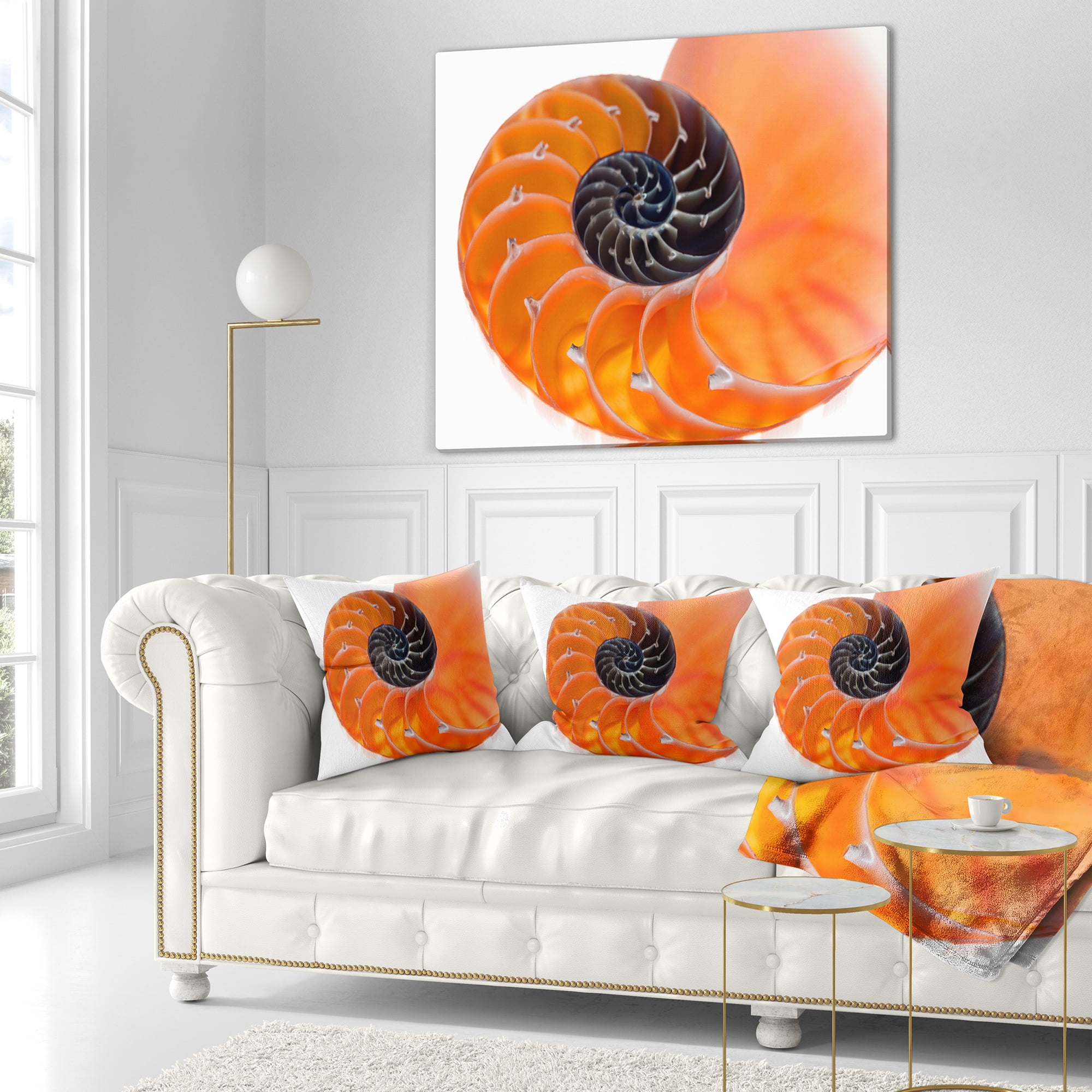 Designart Orange Nautilus Shell - Contemporary Throw Pillow - 16x16