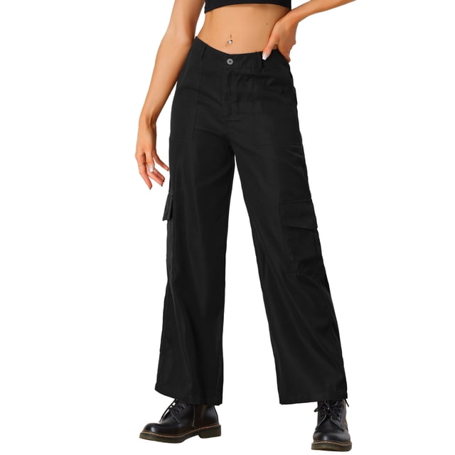 Pantalones cargo de mujer Daring Diva de tiro medio, anchos y holgados, estilo Y2K, casuales con bolsillos, color negro M