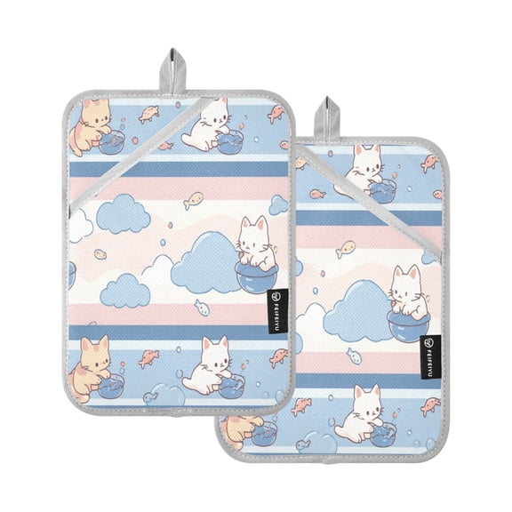 2 Pack Pot Holders for Kitchen Heat Resistant Hot Pads Sets for Cooking Baking Cute Cat Pattern