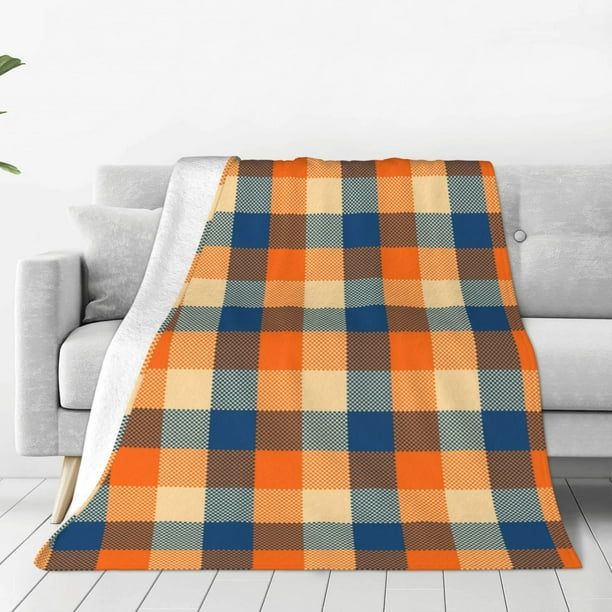Balery Warm Orange Plaid Manta de Felpa Suave y Acogedora – Cobija de Franela Aterciopelada para Cama, Lavable y Cálida para Sofá, Mascotas, Transpirable-80"x60"