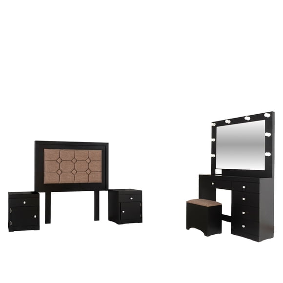 Recamara Matrimonial Jennifer 5 Piezas Negro - Kessa Muebles