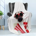thumbnail image 4 of Pug Soft Flannel Fleece Blanket, Going to the Movies Pug Dog Popcorn Soft Drink Movie Star Glasses Animal Fun Image, Cozy Plush for Indoor and Outdoor Use, 50" x 70", Cream Red Black, by Ambesonne, 4 of 5