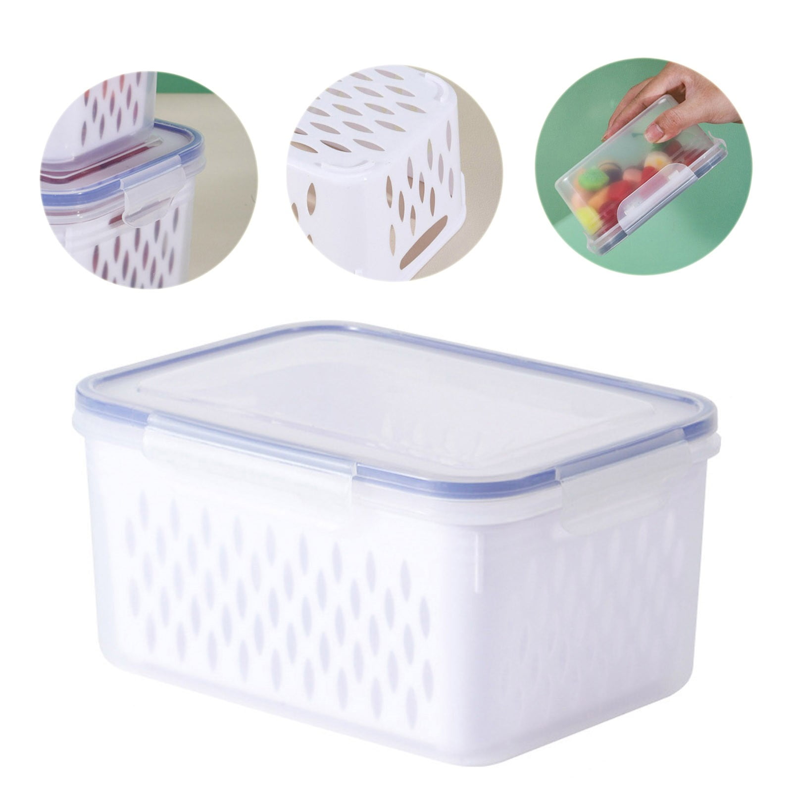 Partheme Fridge Food Storage Container Set with Lids with Strainer,Plastic Fresh Produce Saver Vegetable Fruit Meat Storage Organization, Plastic Produce Keepers, L